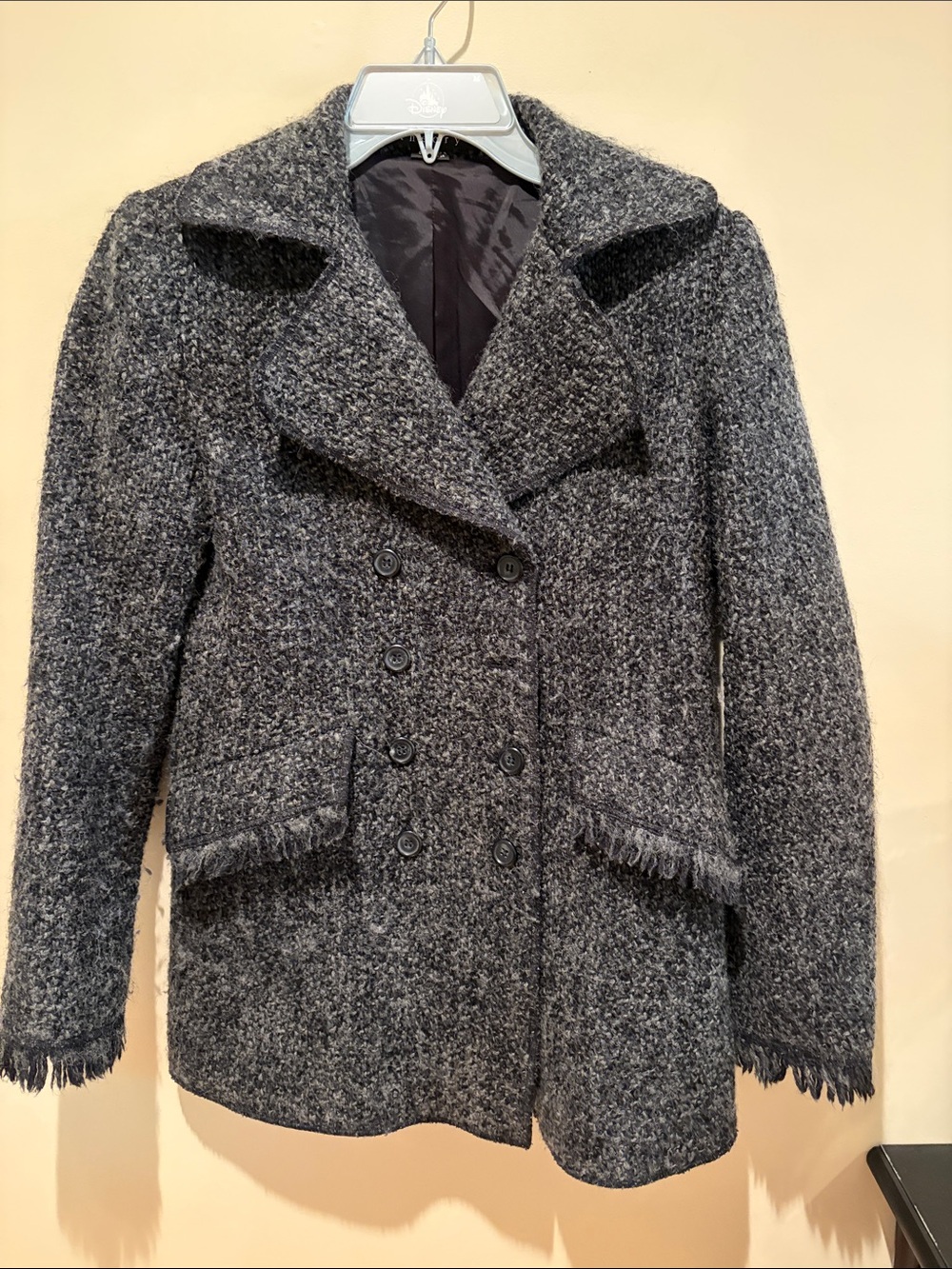 Theory Charcoal Gray Double-Breasted Bouclé Peacoat